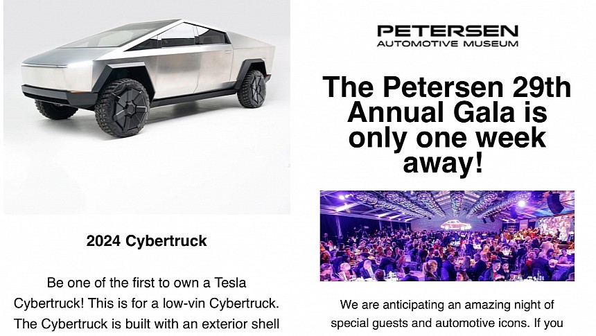 Low-VIN Tesla Cybertruck to be auctioned off at 29th Petersen Gala