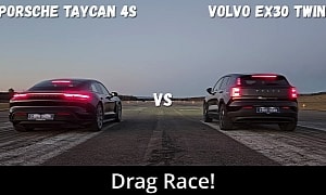 2024 Volvo EX30 Twin Motor Performance Drags Porsche Taycan 4S, Someone Eats Dust at Dusk