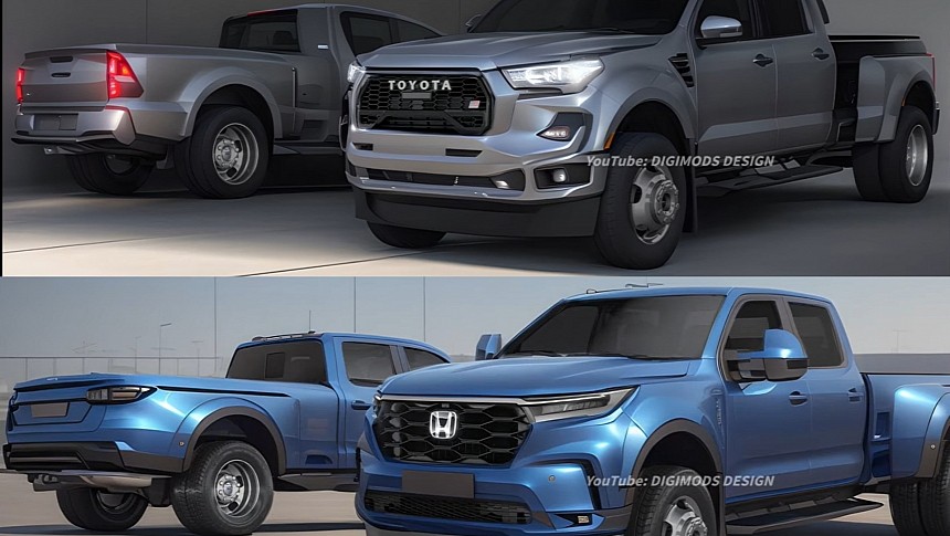 2025 Toyota Hilux HD vs 2025 Honda Ridgeline HD renderings by Digimods DESIGN  