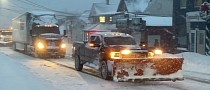 22 Inches of Snow Are Nothing for GMC Sierra HD Pulling a Semi-Truck