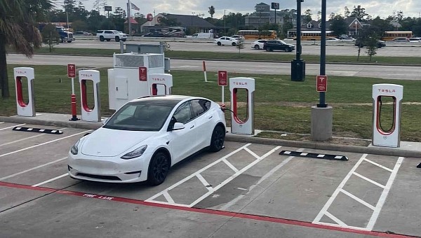Tesla Model 3 at a Supercharger in Texas