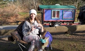 $2,500 Tiny Wagon Serves as a Cozy Camper for This Free-Spirited Woman and Her Pet Goat