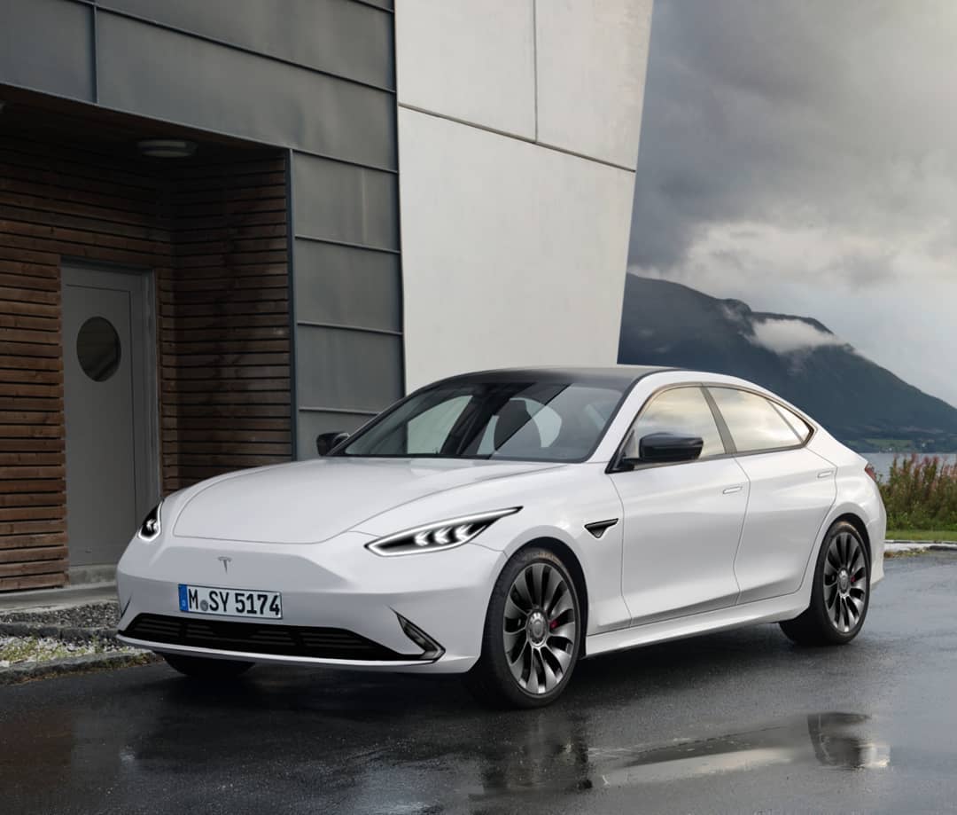 tesla model 2 rendered as the more conventional sedan it ll never be