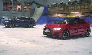 2WD Audi A1 With Winter Tires Races AWD SQ7 With Summer Tires on a Snowy Slope
