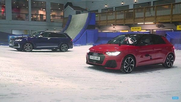 Audi A1 vs. Audi SQ7 on a snowy slope