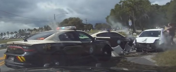 FHP cops use PIT maneuver to stop Nissan Sentra with 3 naked women inside