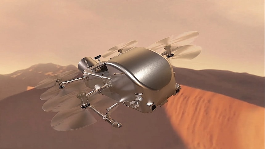 Dragonfly drone for use on Titan (rendering)