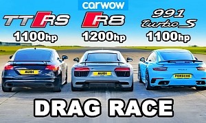 3,400 HP Drag Race Between Audi TT RS, R8, and 911 Turbo S Is an Absolute Mess