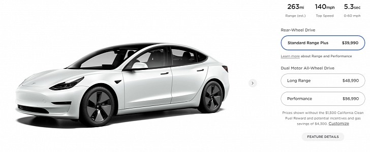 Tesla Model 3 Standard Range Plus new price