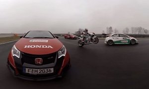 360-Degree Action with a MotoGP Honda vs Civic Type R vs Touring Car