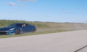 4,000 HP Nissan GT-R Five-Car Drag Race Ends in High-Speed Offroad Crash