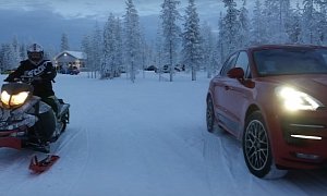 440 HP Porsche Macan Turbo Performance Fights Snowmobile in German Winter Review