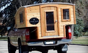$4K Half Shell Camper Takes Nearly Any Truck and Transforms It Into a Wooden Mobile Cave