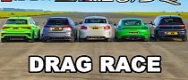 5-Way Drag Race: RS 3 vs A 45 S vs Cayman GTS vs Golf R vs M2