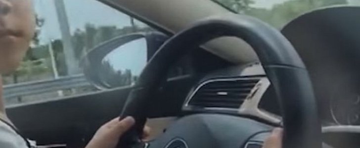 Chinese man lets his 5-year-old son go 40mph in his Volkswagen on empty highway