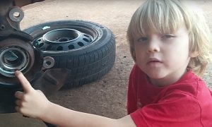 5-Year-Old Kindergarten Mechanic Teaching Us How to Replace a Wheel Bearing Is Cute
