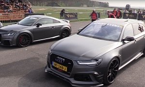 500 HP Decatted Audi TT RS Uses Launch Control to Take Down ABT RS6