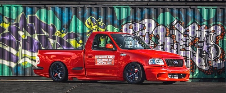 500-HP Toyota 2JZ-Swapped Ford F-150 SVT Lightning Lord Frightening photo shoot by photographybyv on Instagram
