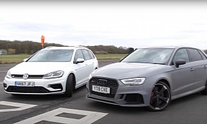 515-HP Stage 2 Audi RS3's Schooling of a 414-HP VW Golf R Doesn't Go as Planned