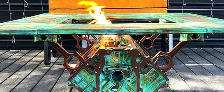 Custom engine block fire pit table with pricing