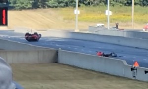 6-Second AMC Javelin Dragster Hits the Wall, Lands on Its Roof at the Strip in Michigan