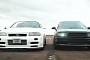 680 HP R34 GTR Takes On a Modified Audi S2 in a Surprisingly Close Drag Race Battle