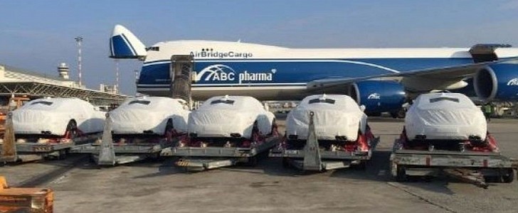 The fleet of Maseratti Quattroportes being flown in PNG in 2018, ahead of the APEC summit