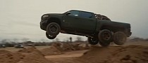 6x6 Ram TRX Warlord Does Grass Drifts, 11-Feet Jump, Almost Loses Spare Wheel