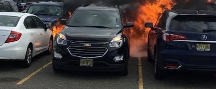 7 cars burn in the parking lot of the MetLife Stadium from hot coals