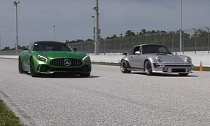 700 HP Air-Cooled Porsche 911 Drag Races Mercedes-AMG GT R with a Bang