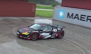 700 HP Audi R8 Twin-Turbo with Manual Gearbox Goes Drifting in the Wet