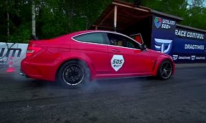 700 HP Mercedes C63 AMG Coupe (W204) Drag Races 650 HP Porsche 911 Turbo in Russia