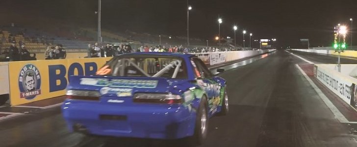 700 HP Nissan Silvia drift car goes drag racing