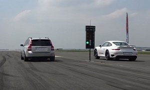 720 HP Porsche 911 Turbo S Drag Races Sleeper Volvo V5 T5, Slaughter Takes Place