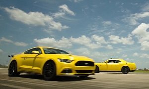 774 HP Hennessey Mustang Takes on Stock Challenger Hellcat in All-Yellow Drag Race
