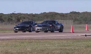 780 HP Corvette ZR1 Drag Races 1,000 HP C6 Z06 in Supercharger vs. Nitrous Fight