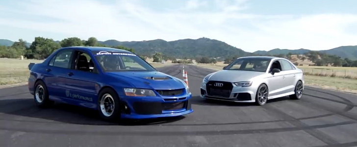 800 HP Audi RS3 Drag Races 800 HP Lancer Evo 8, Both Are Turbo Monsters