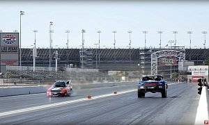 850 HP Trophy Truck Races 10,000 HP Nitro Funny Car to a Photo Finish