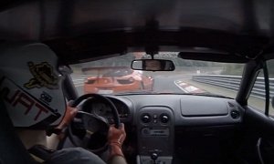 90 HP Miata Terrorizes Ferrari 458 GT3 in Close Nurburgring Chase