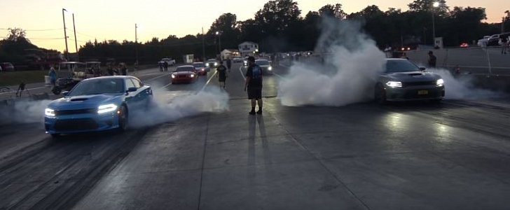 9s Dodge Charger Hellcat Drag Races Another Hellcat