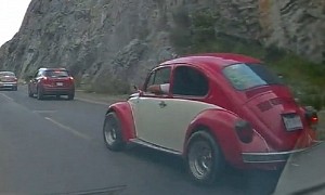 Classic Volkswagen Beetle and Drinking Driver Narrowly Escape Crash on Scenic Mexico Road