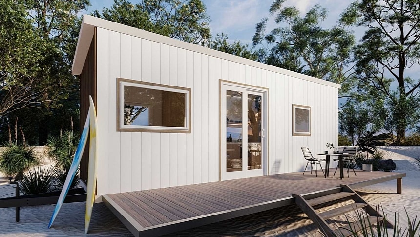 The Paradiso is a single-level tiny house designed for coastal living