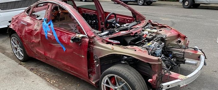 Smashed 2020 Tesla Model 3 is still driveable, could be your restoration project 