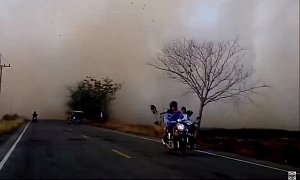 A Crop Fire Completely Engulfs a Nearby Road in Smoke, Chaos Ensues