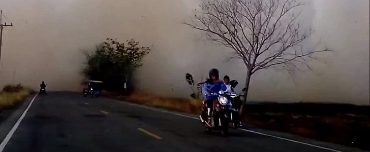 Road engulfed in smoke