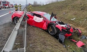 A Ferrari 488 Pista Was Written Off After the Driver Lost Control on a Wet Road