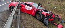 A Ferrari 488 Pista Was Written Off After the Driver Lost Control on a Wet Road