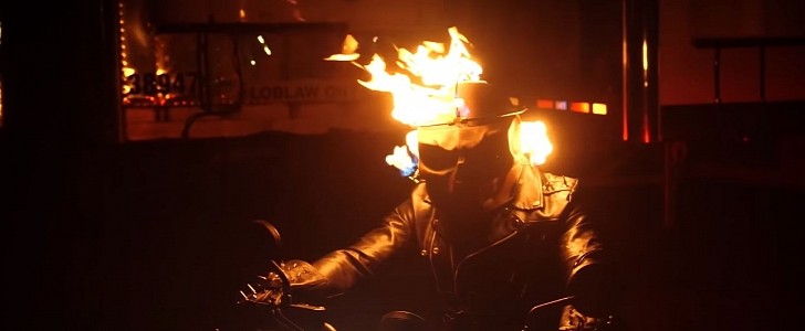 The making of Ghost Rider burning helmet and chain
