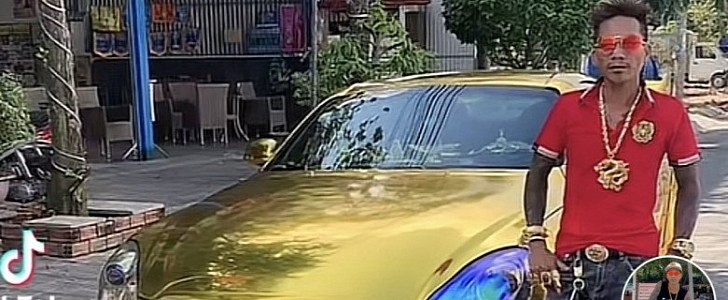 Businessman claims his Lexus SC is gold-plated, so it brings him good luck