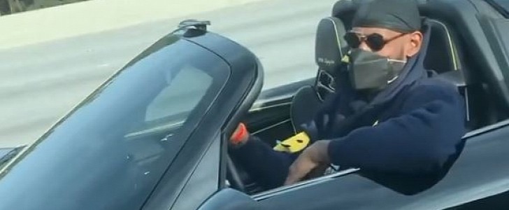 LeBron James seen driving his limited-edition Porsche 918 Spyder in Los Angeles